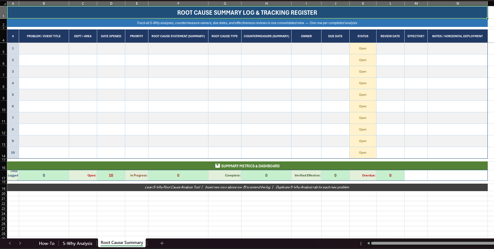 Lean 5-Why template root cause summary tab thumbnail