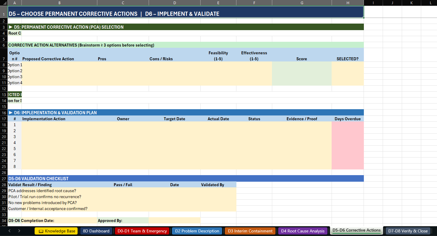 8D workbook D5-D6 corrective actions tab thumbnail