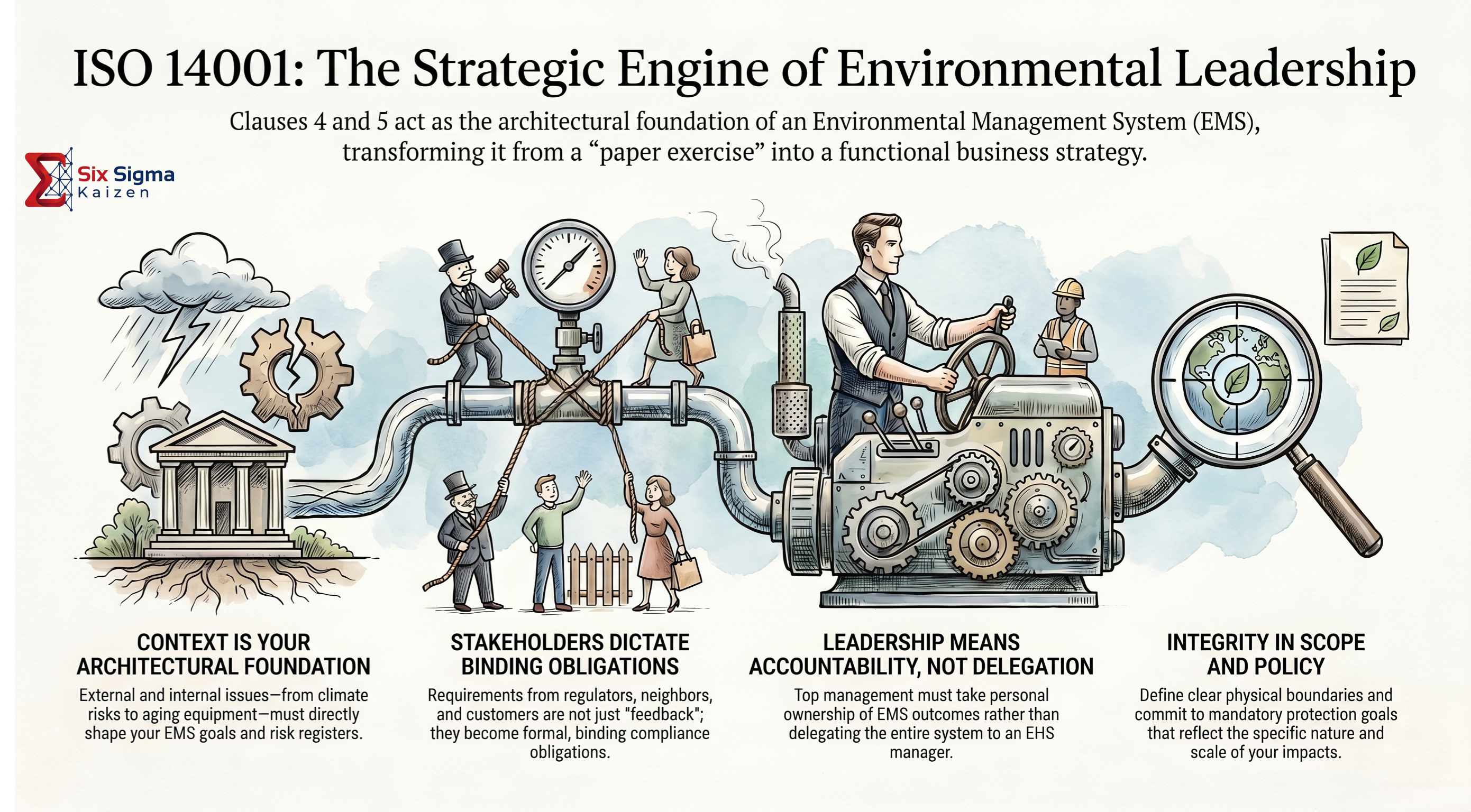 ISO 14001 Clauses 4 and 5 context and leadership visual summary