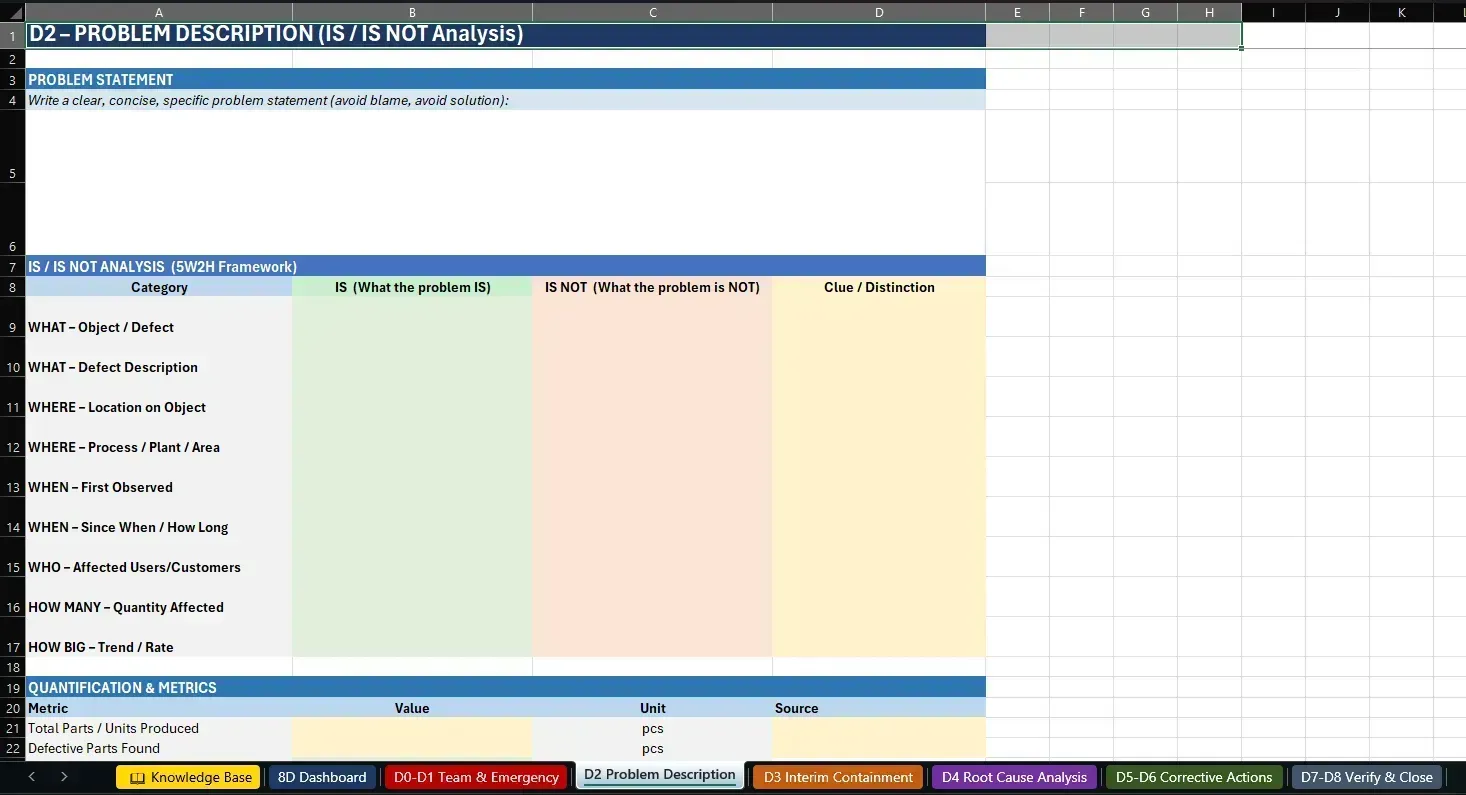 8D workbook D2 problem description tab thumbnail