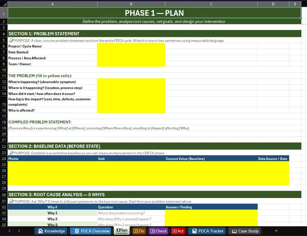 PDCA workbook plan tab thumbnail