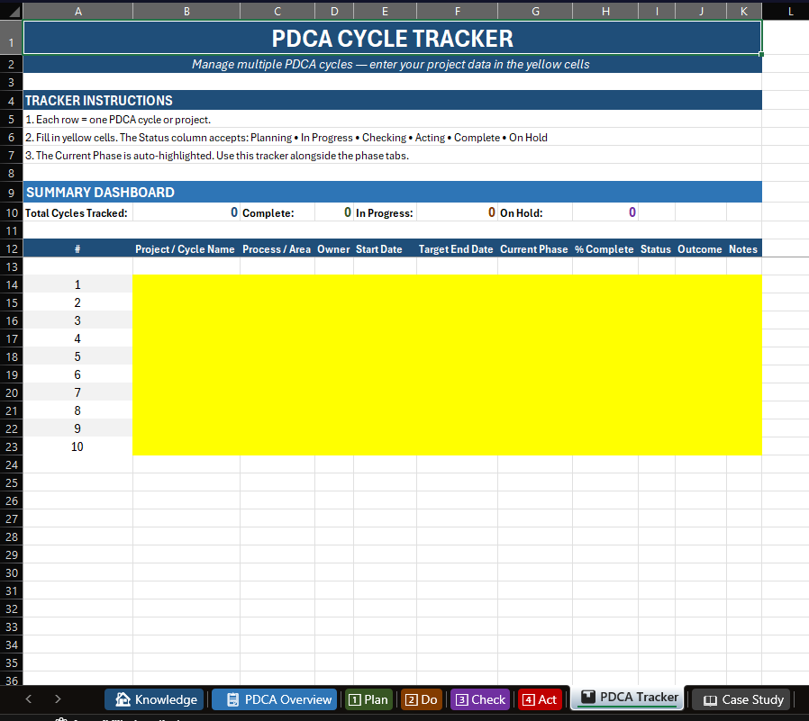 PDCA workbook tracker tab thumbnail